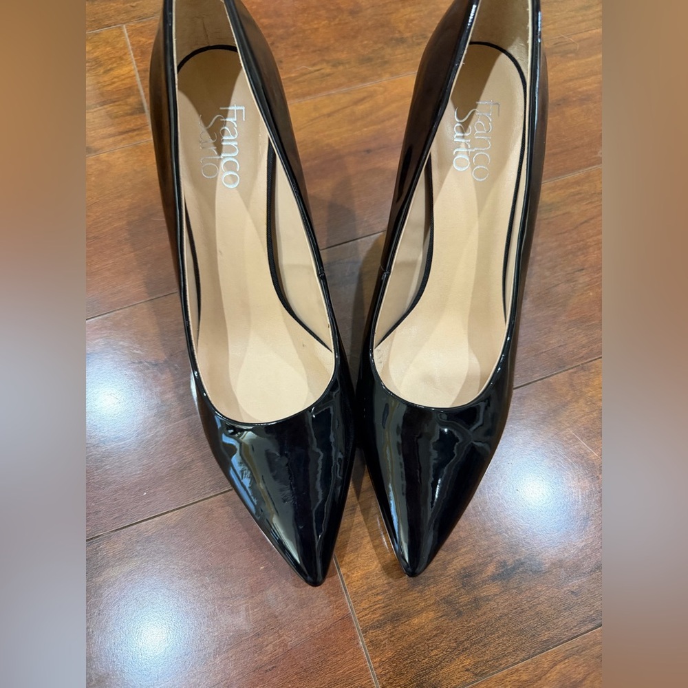 Franco Sarto Glossy Black Pointed-Toe Pumps